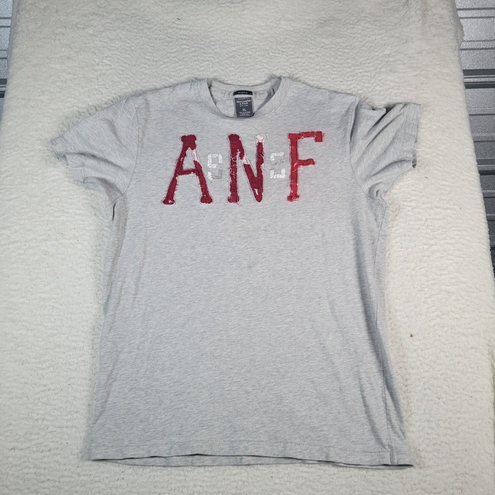 Abercrombie & Fitch TShirt Womens XL Gray Muscle Fit Distressed ANF Applique Tee